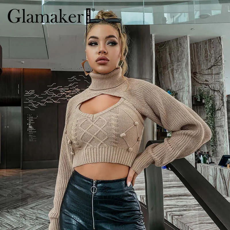 2 piece set women autumn winter turtleneck crop sweaters