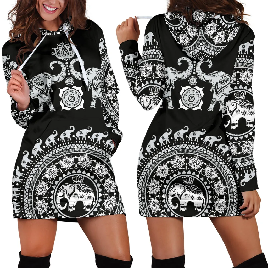 Black Twin Elephants - Hoodie Dress