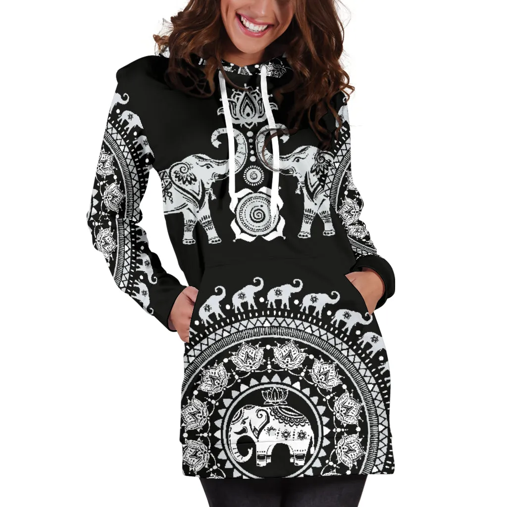 Black Twin Elephants - Hoodie Dress