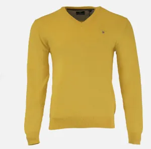 GANT Men's Golden Yellow Stretch Cotton V-Neck Sweater 88202 Size Medium