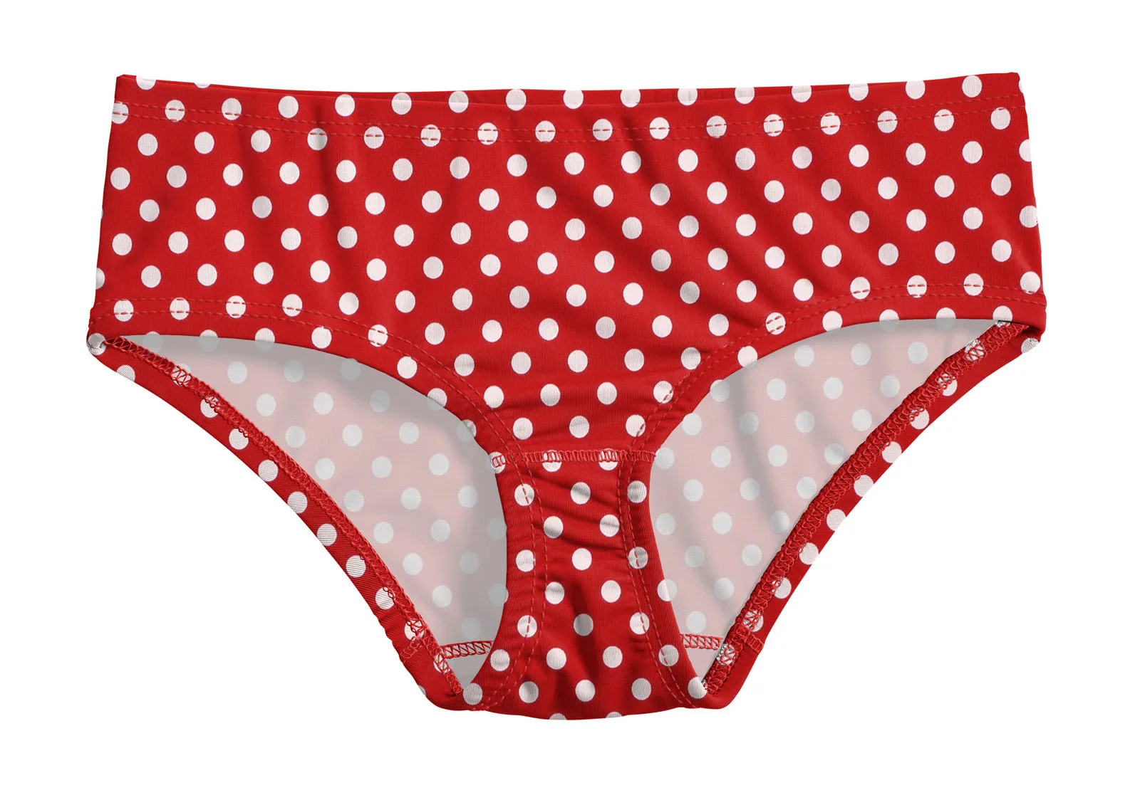 Girls UPF 50  Printed Swim Briefs  | Red w- White Polka Dot