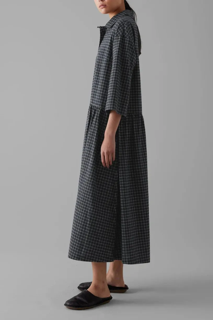 Graph Check Cotton Cashmere Shirt Dress, Slate