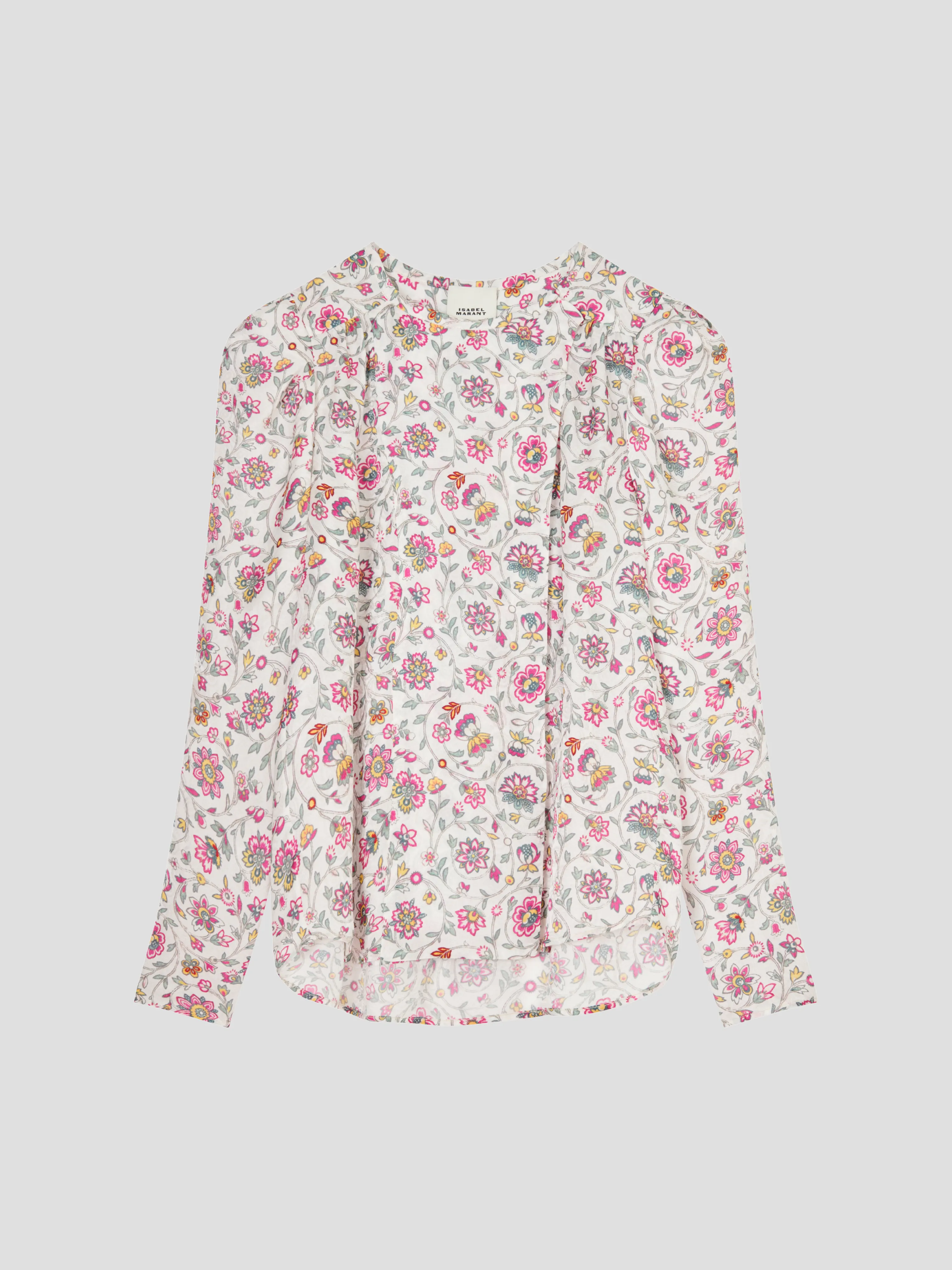 Lensy Round Collar Button Up Blouse in Floral Print