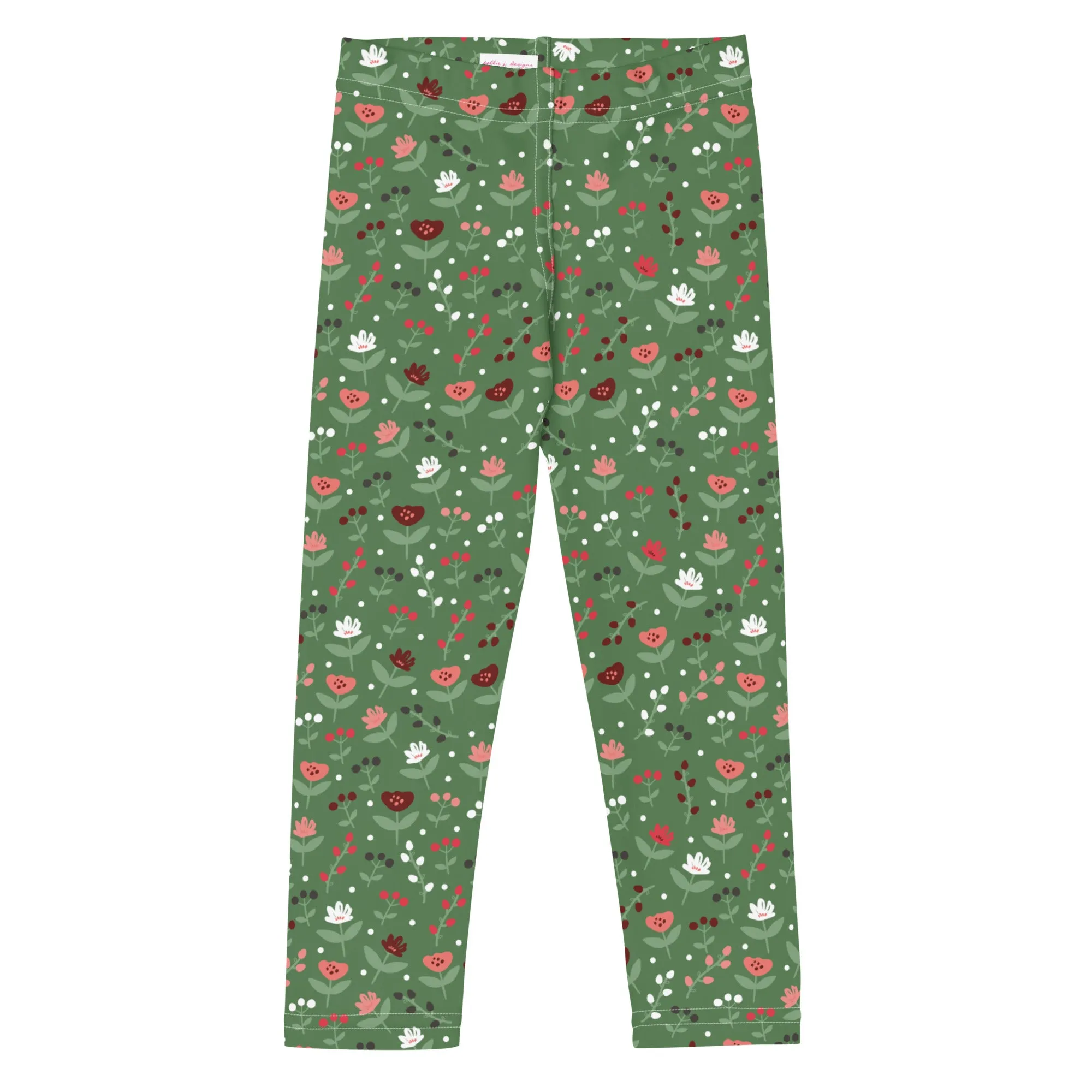 Olive Green & Pink Floral Kid's Leggings (2T-7)