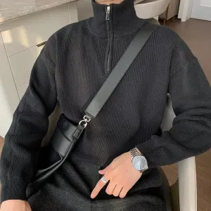 Pleated Half-zip Turtleneck Sweater