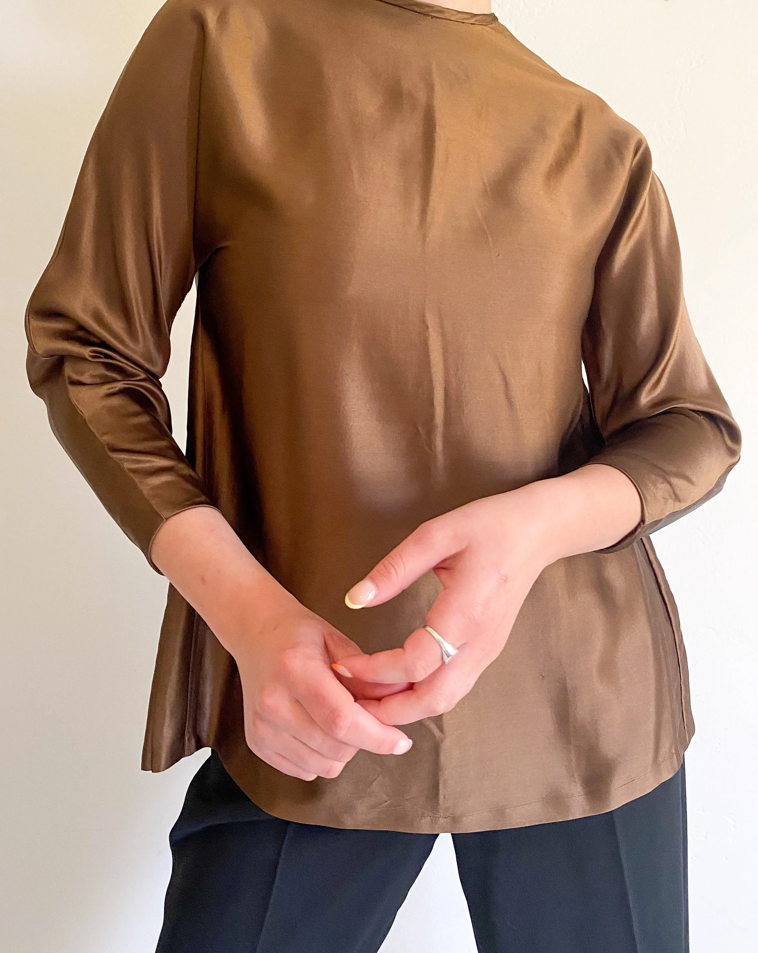 Vintage Copper Brown Silk Blouse